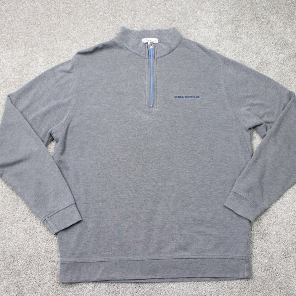 Peter Millar Sweatshirt Mens Large Gray 1/4 Zip Mock Neck Pullover L/S Sweater